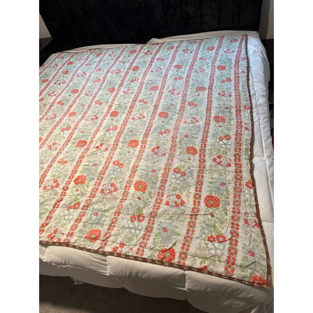 Antique Handmade Reversible Triangle Patchwork Quilt Cotton Geometric 74x72